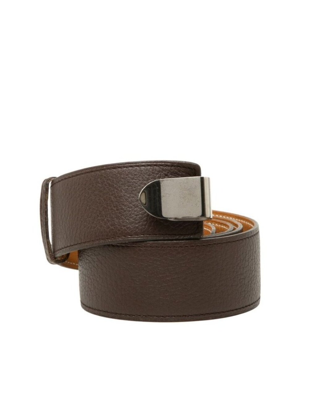 Hermes 85 Brown Silver Leather Belt